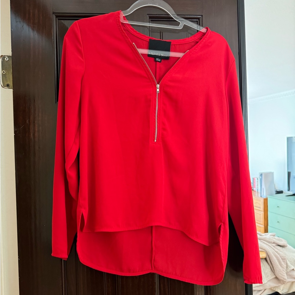 Harlowe & Graham Red Long Sleeve Zipper Front Blouse